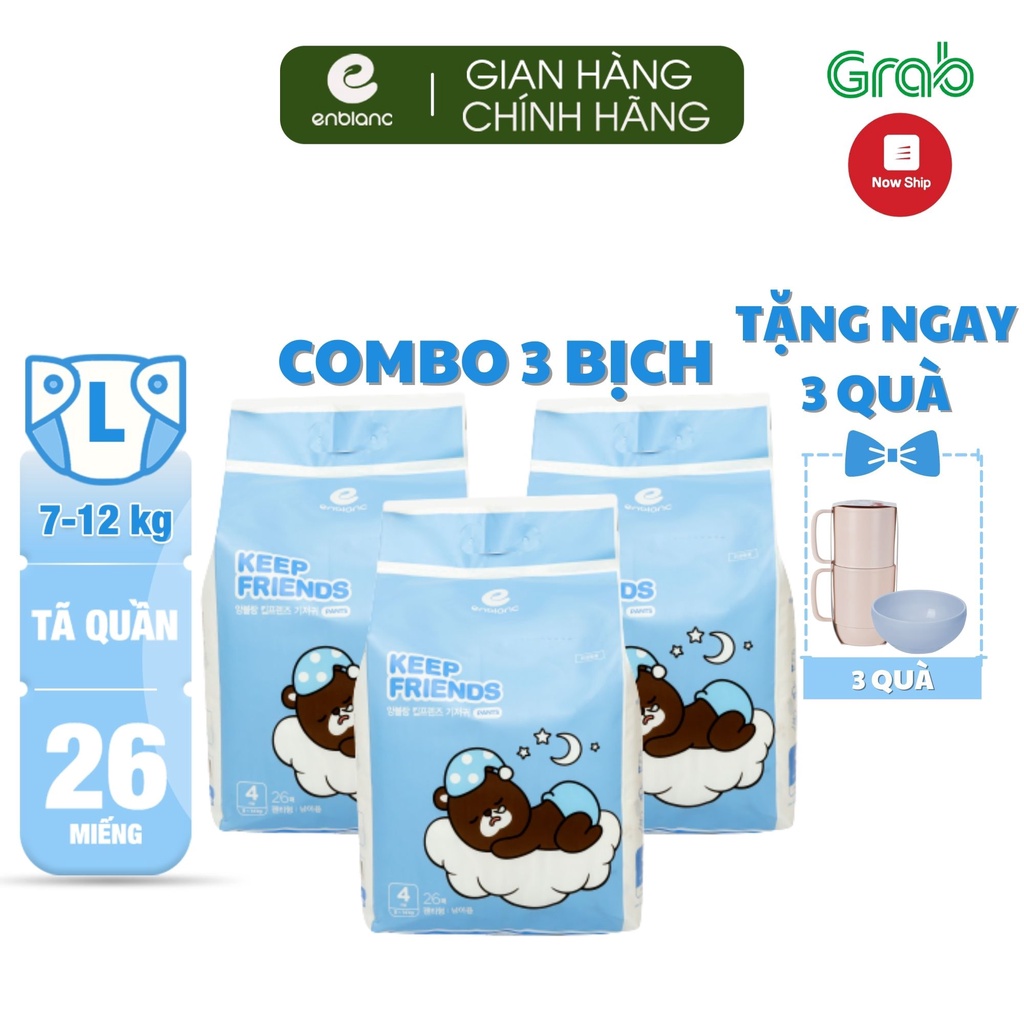 Combo 3 Tã Quần Siêu Thoáng ENBLANC KEEP FRIENDS Size L26 Siêu Thấm Hút Cho Bé