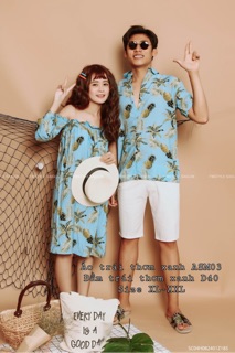 Bigsize Set đầm + áo sơ mi trái thơm xanh