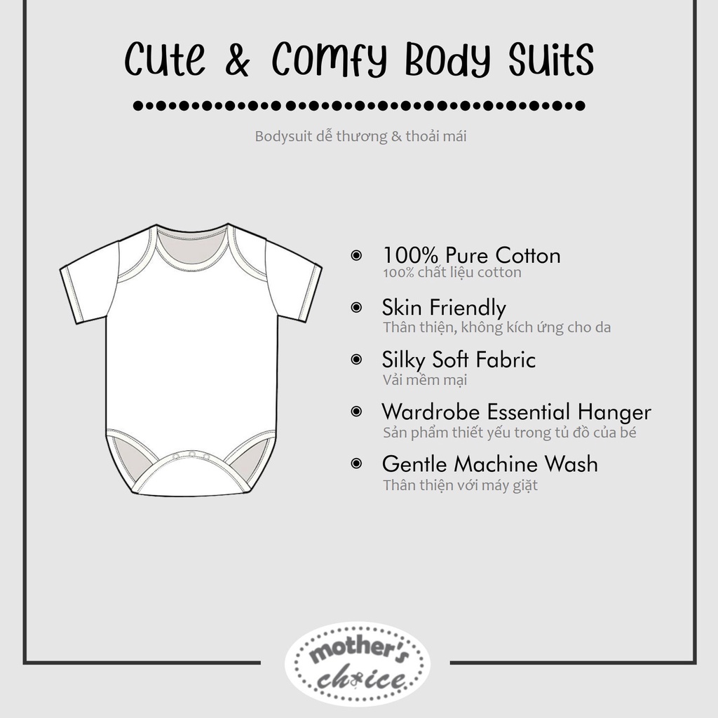 Bộ 3 Bodysuit dài tay cho bé trai bé gái màu trắng Mother's Choice - vải 100% cotton mềm mại thoáng mát IT2610