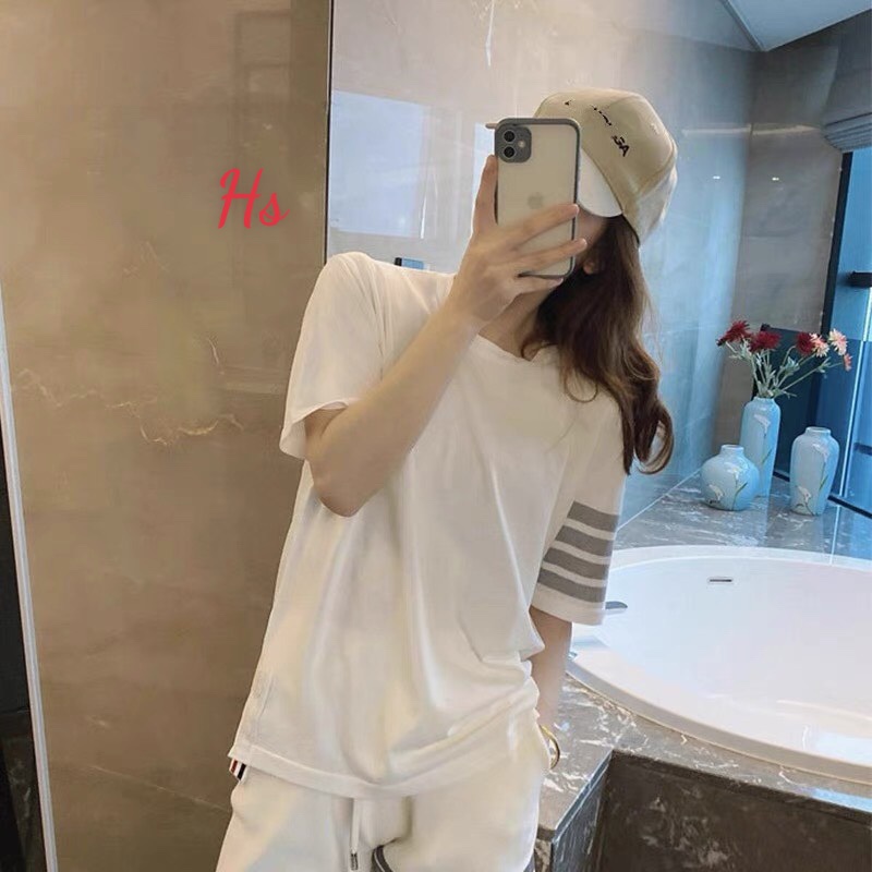 Bộ Quần Áo 4 Sọc Phản Quang ❤ Set Áo Thun Tay Lỡ Quần Đùi Ống Rộng Cotton Nam Nữ MND98