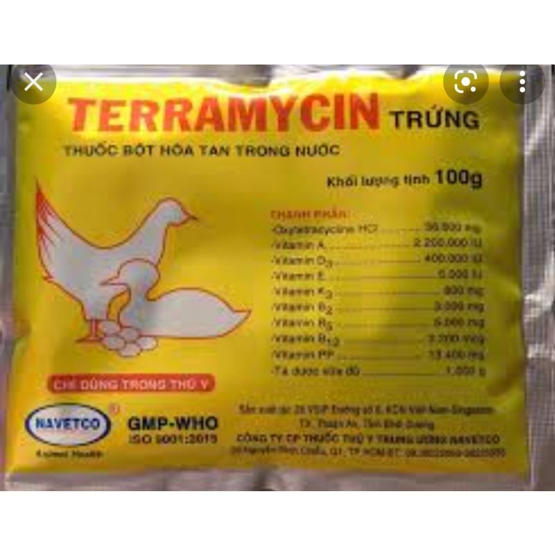 T.erramycin tr.ứng 100 gram chuyên dùng cho gà, vịt,cút đẻ hsd 23/02/2023