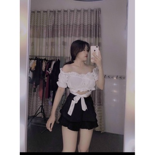 Áo kiểu đắp chéo đan dây bụng