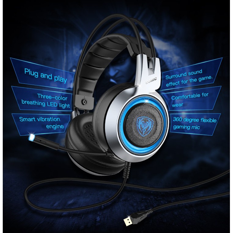 HEADPHONE LED SOMIC G951 đen bạc