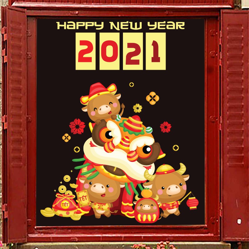 Set Decal Dán Tường Trang Trí Phòng Khách, Phòng Ngủ, Dán Cửa Kính | Decal Chủ Đề Tết 2021