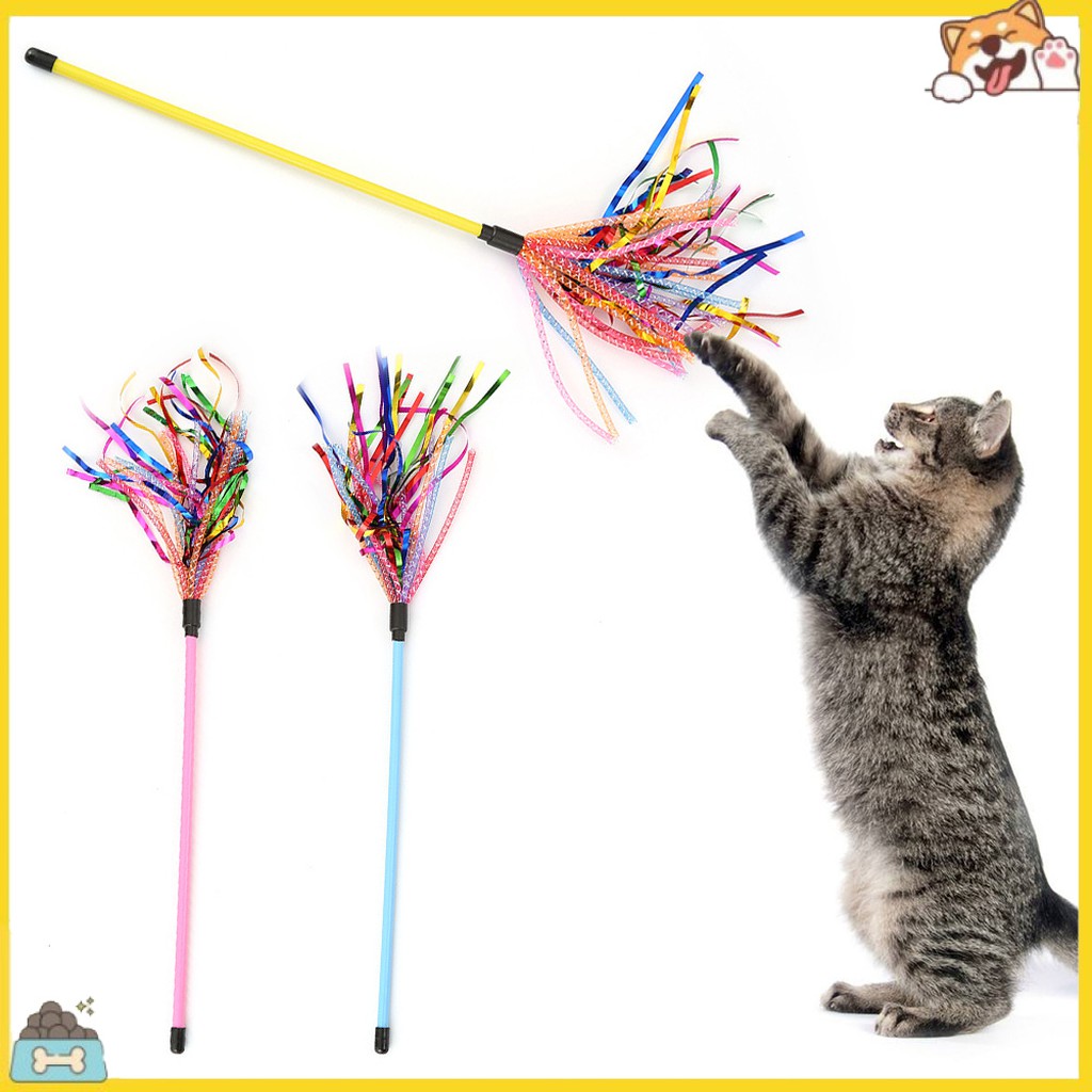 Đồ Chơi Que Gắn Dây Ruy Băng Nhiều Màu Cho Thú Cưng