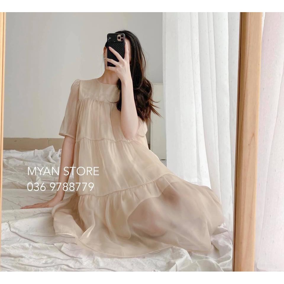 VÁY VOAN BABYDOLL MÀU BE 2 LỚP CHO NỮ