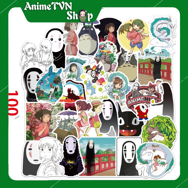 Miếng dán Sticker Anime Manga Spirited Away (Vùng Đất Linh Hồn) trọn bộ 100 hình - In rõ ràng sắc nét khó tróc