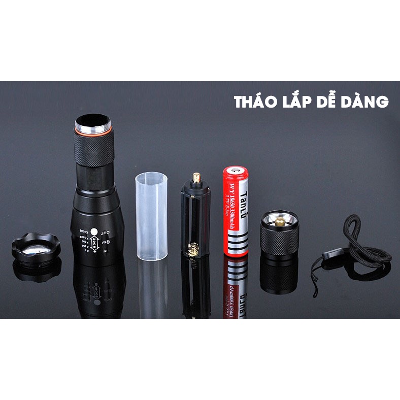 [T6] Đèn Pin Siêu Sáng UltraFire Led Cree XML Cao Cấp Hợp Kim Chống Nước Pin Có Thể Sạc Lại Full box