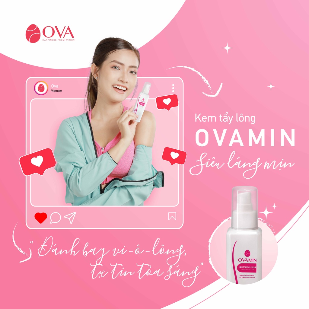 Combo serum và kem wax tẩy lông vùng kín bikini nam nữ Ovamin, gel triệt lông nách, lông chân tay an toàn không đau rát.