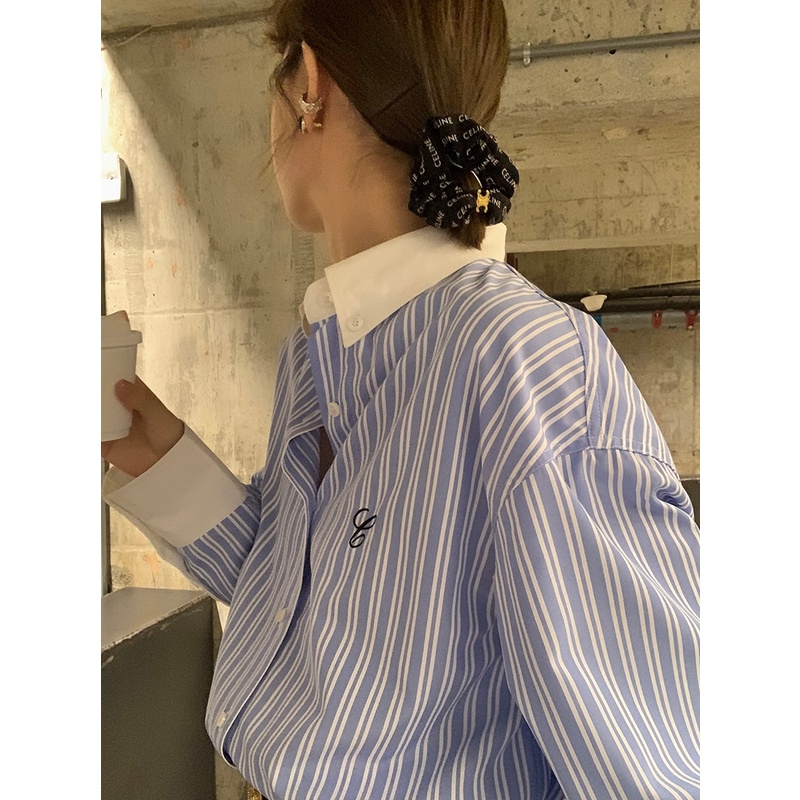 Áo Sơ Mi Tay Dài Dáng Rộng Họa Tiết Thêu Sọc Thiết Kế Mỏng Thời Trang Mùa Xuân Mới