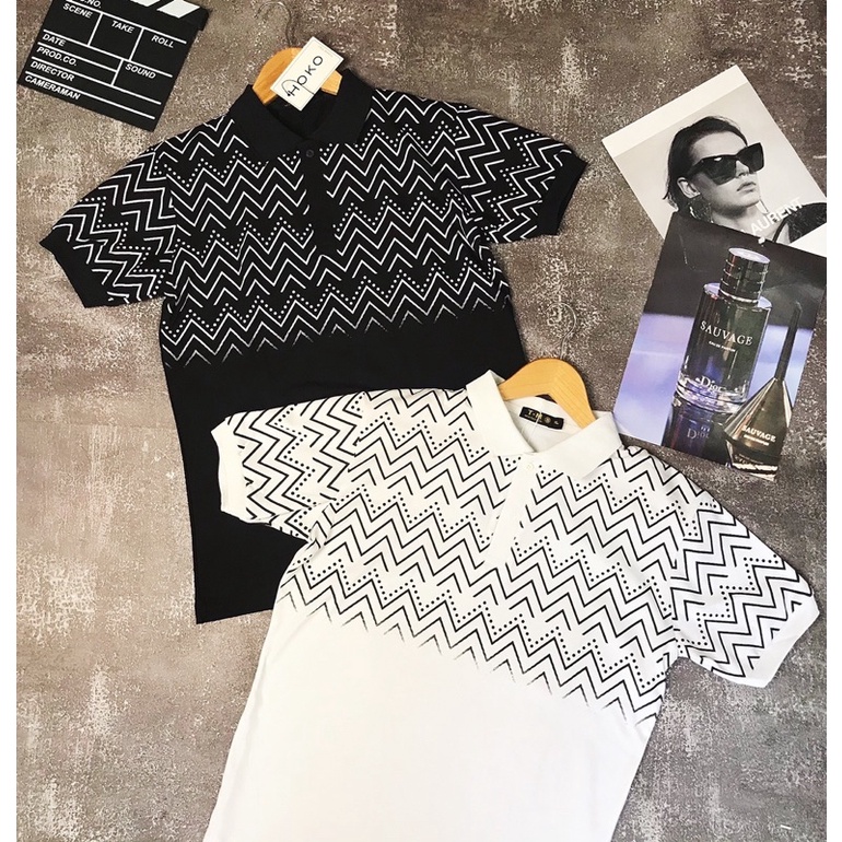 Áo Polo nam cổ bẻ phối hoạ tiết đen trắng form ôm dáng chuẩn chất vải thun lạnh cotton thấm hút mồ hôi | BigBuy360 - bigbuy360.vn