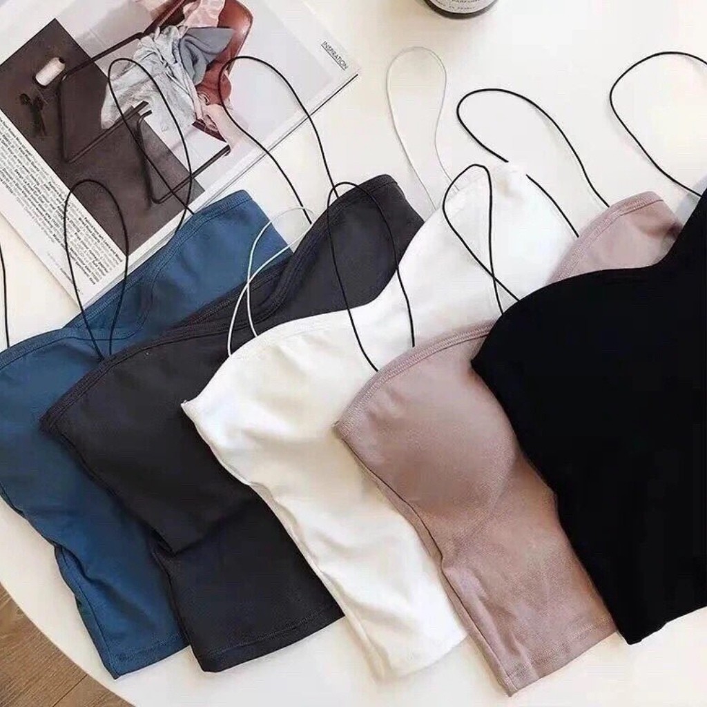 Áo 2 dây sợi bún sợi siu mảnh có đệm ngực ulzzang,áo 2s croptop thun dây nhỏ có nâng ngực phong cách hàn quốc chuẩn form