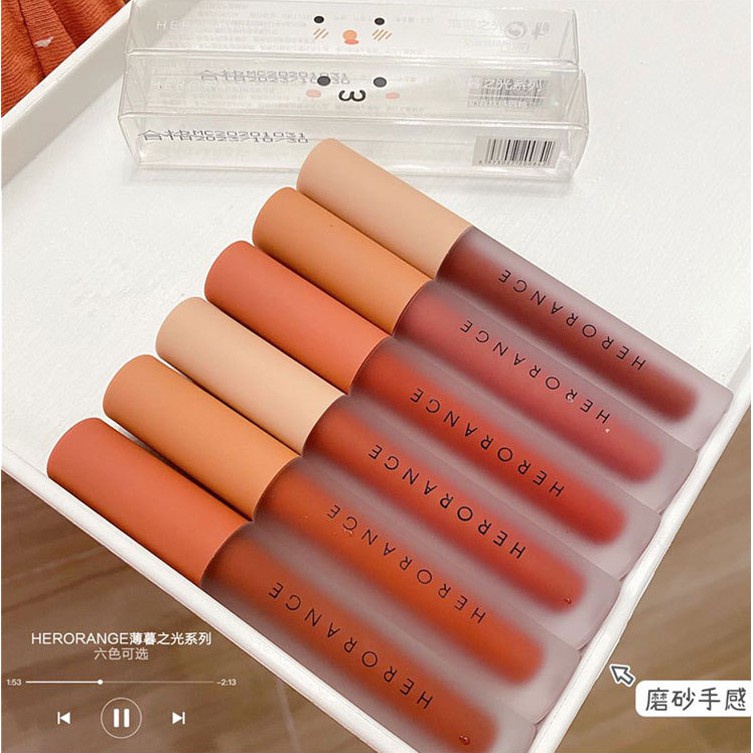 Lẻ son kem lì Herorange vỏ đám mấy trong suốt sang trọng, Son kem nội địa Trung siêu mềm siêu lì thiết kế vỏ trong suốt