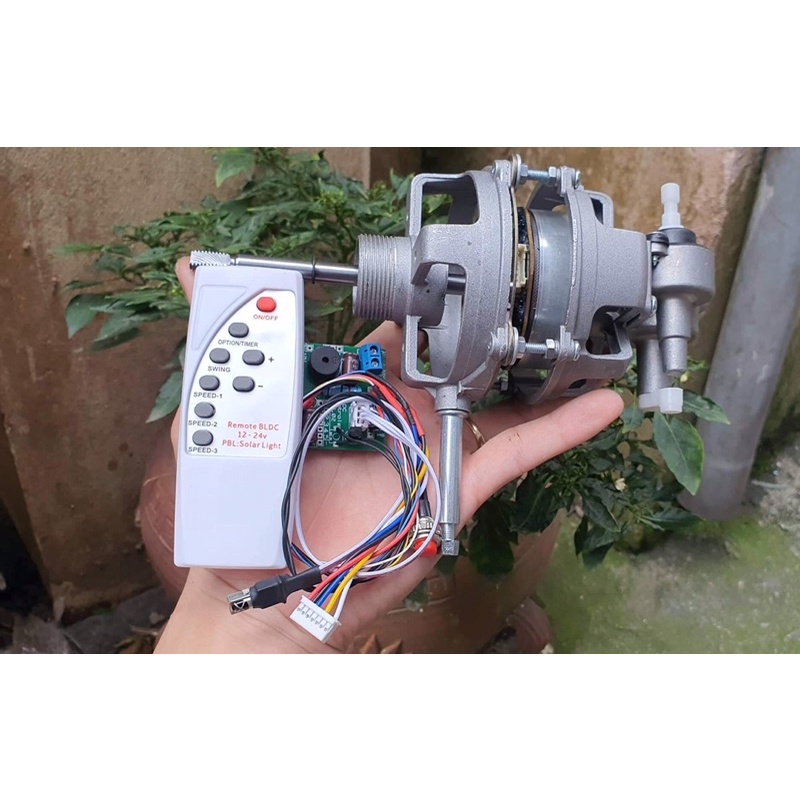 Đầu quạt BLDC 45W 12-24V DIY từ motor NIDEC mới, có điều tốc, tặng cần đưa túp năng