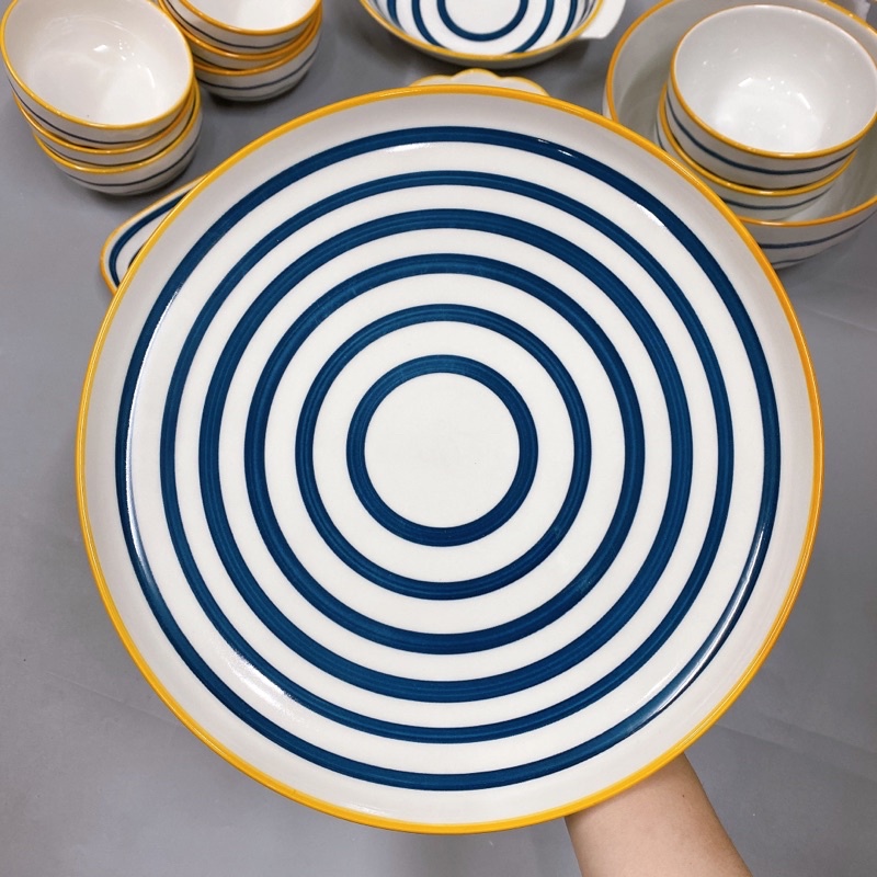 Tô dĩa sứ hoạ tiết kẻ ngang sang trọng, chén bát phong cách Bắc Âu mới hiện đại (Tách lẻ món)