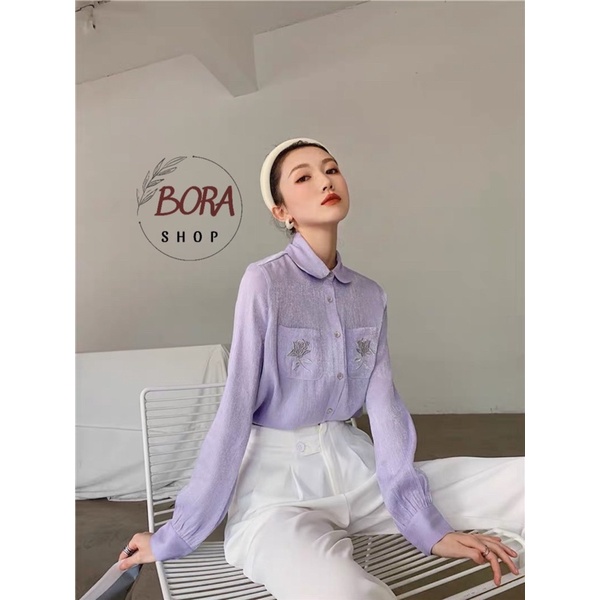 Áo sơ mi nữ Ulzzang Hàn Quốc BORA SHOP 2 túi ngực order