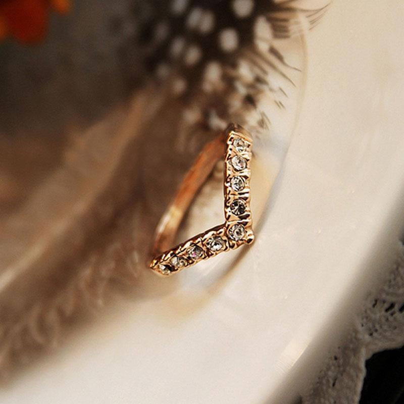 korean style V shape Ring for women rhinestone gold ring wedding gifts