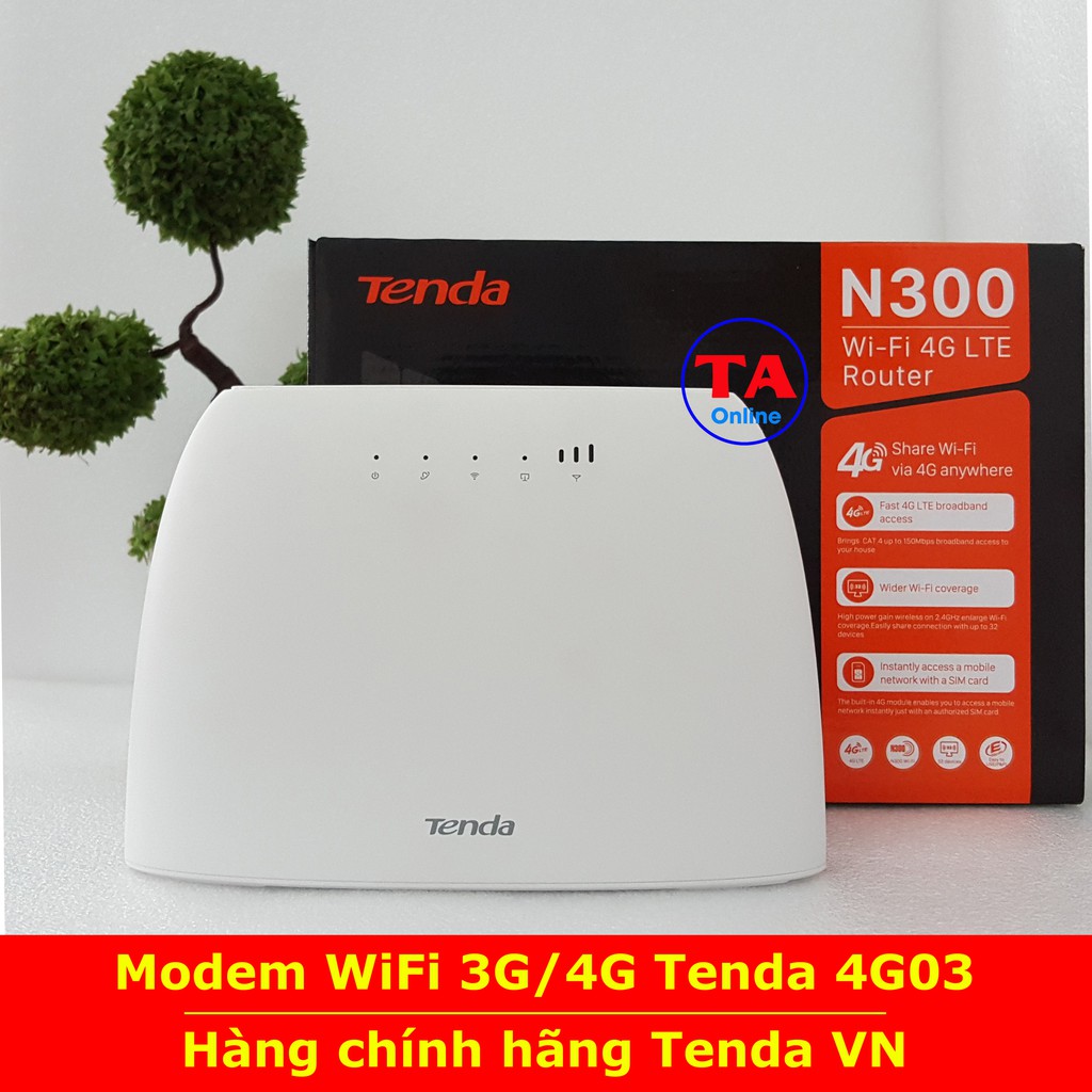 Wifi 4G Tenda 4G03 - Tốc độ 150Mbs, Hỗ trợ 32 User - Hàng chính hãng