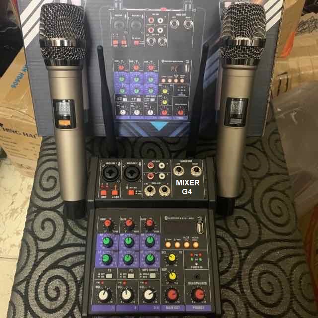 Mixer G4 USB Bluetooth, Kèm 2 Micro Không Dây - Chuyên Ghép Với Amply - Và Lắp Trên ÔTÔ - Hát Livestream Karaoke Cực Hay