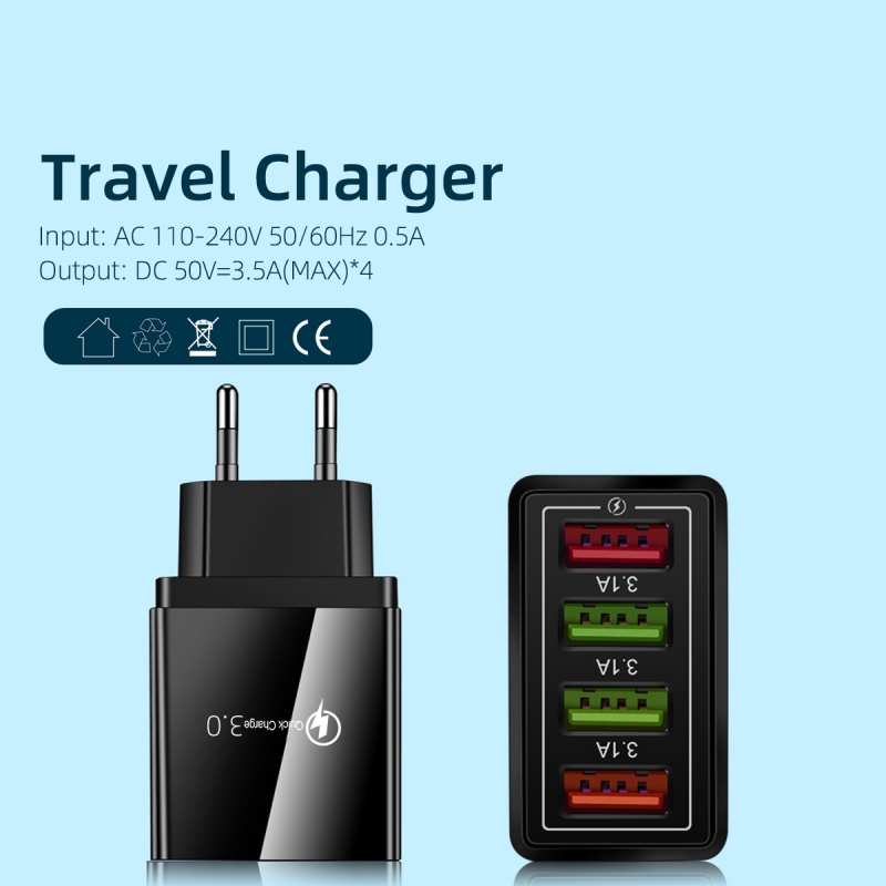 Củ sạc ANKNDO 4 cổng USB 3A có đèn LED thích hợp cho iPhone Xiaomi