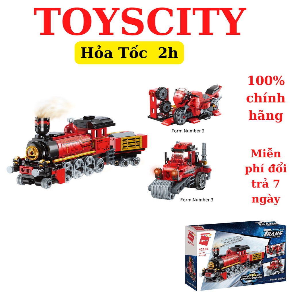 Đồ chơi xếp hình cho bé trai tàu hỏa biến hình 2 trong 1 Qman 42101