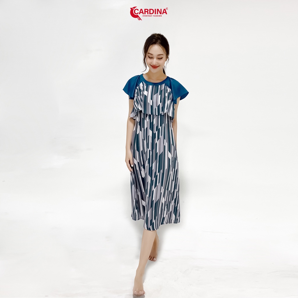 Đầm Nữ 𝐂𝐀𝐑𝐃𝐈𝐍𝐀 Chất Lụa Mango Cao Cấp Phối Tay Raglag Dáng Suông Họa Tiết Tinh Tế 2VM06