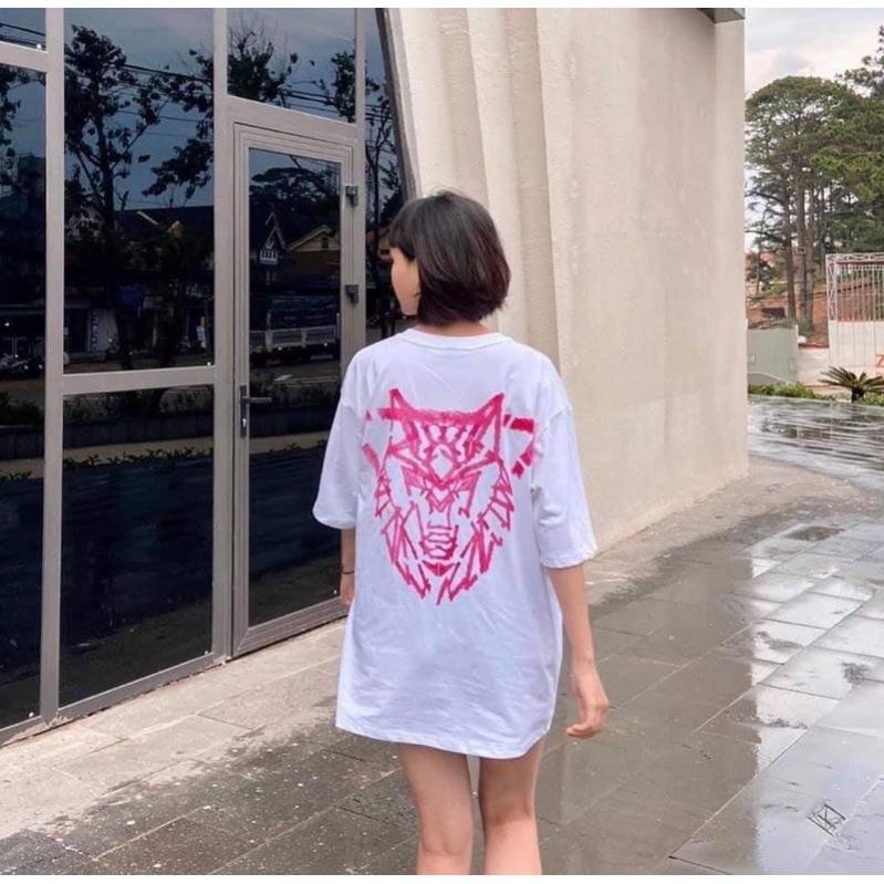 Áo thun unisex Khổng Hiền from rộng cổ tròn tay lỡ freesize 38 - 70kg trắng mặt sói