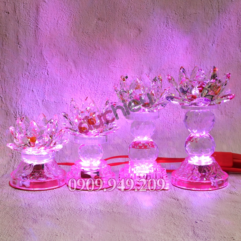 [ Hàng bao đẹp ] 2 đèn bàn thờ hoa sen pha lê trang trí bàn gia tiên , thờ phật , thờ cúng ông bà - Đức Hiếu Shop