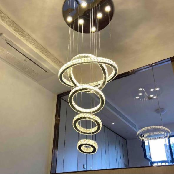 Đèn thả MONSKY WERED 5 vòng pha lê hiện đại - đế đèn tích hợp 10 đèn LED [ẢNH VIDEO THẬT 100%]