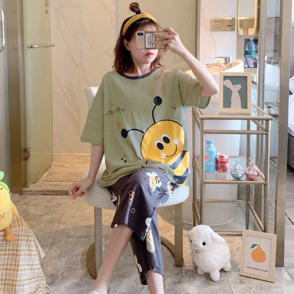 [SẴN] Đồ Bộ Nữ Dài Mặc Nhà Dễ Thương,Chất Vải Mỏng Thoáng Mát,In Họa Tiết Hoạt Hình