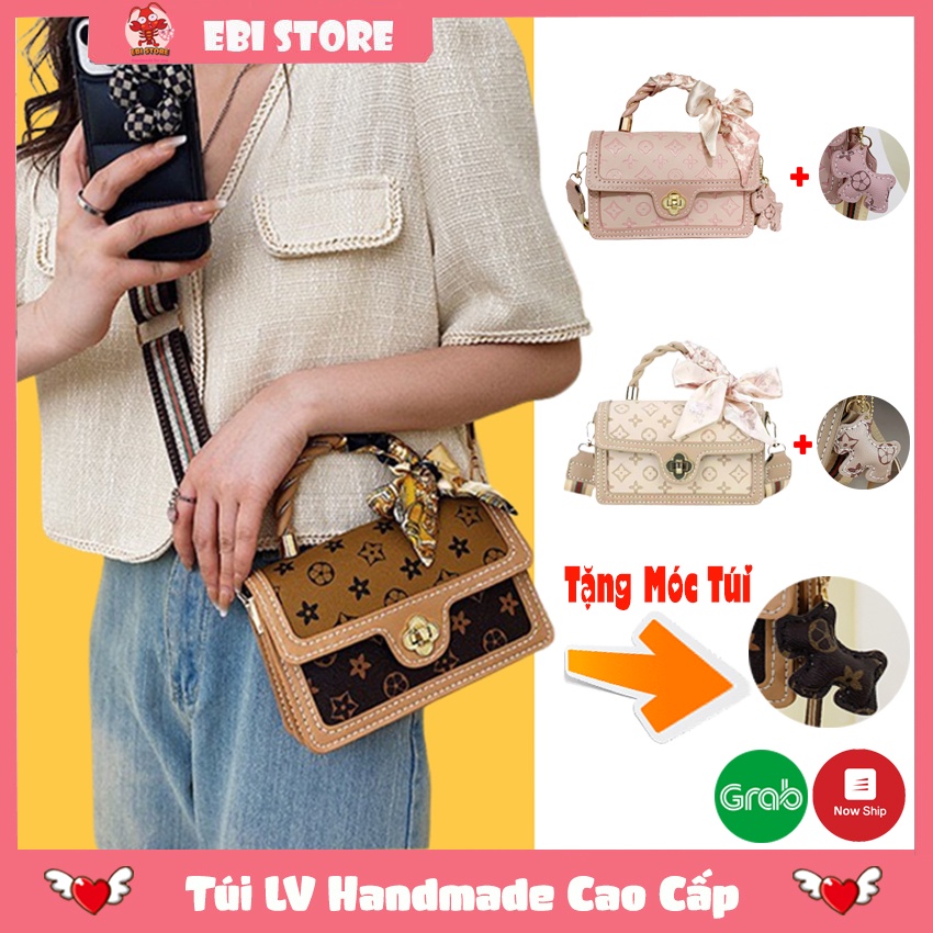 Túi LV Handmade, Túi Tự Đan Chất Liệu Da Cao Cấp Khóa Hình Bông Hoa 4 Cánh Sang Trọng
