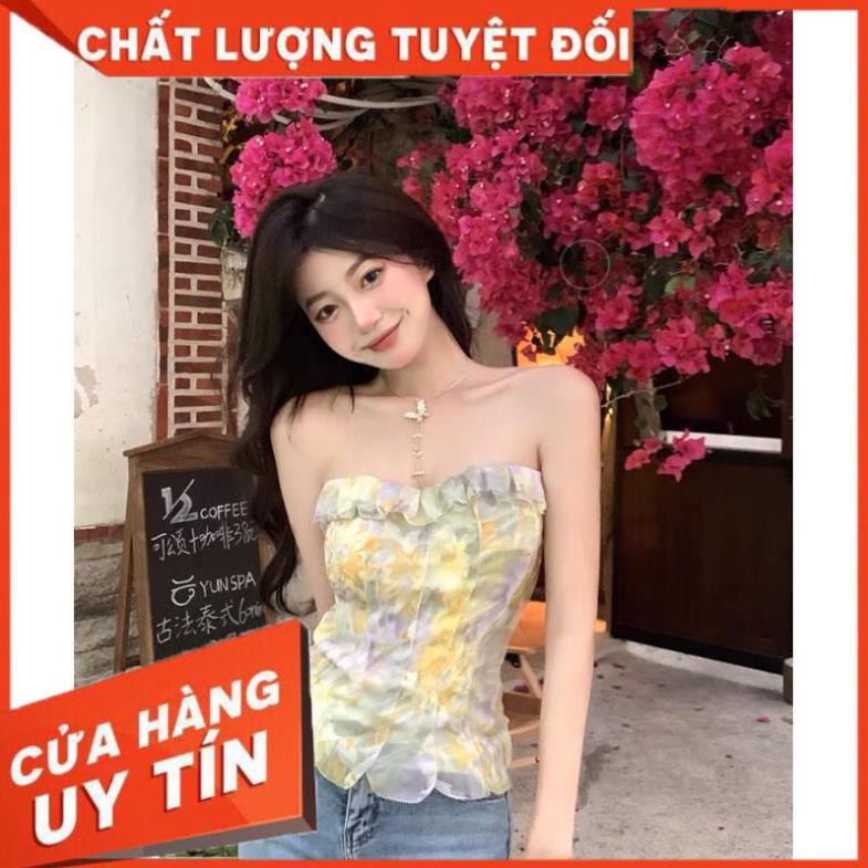 ĐẸP ĐỘC LẠ Áo cúp ngực nữ voan xếp ly bèo hoạ tiết hoa loang màu SIÊU HOT