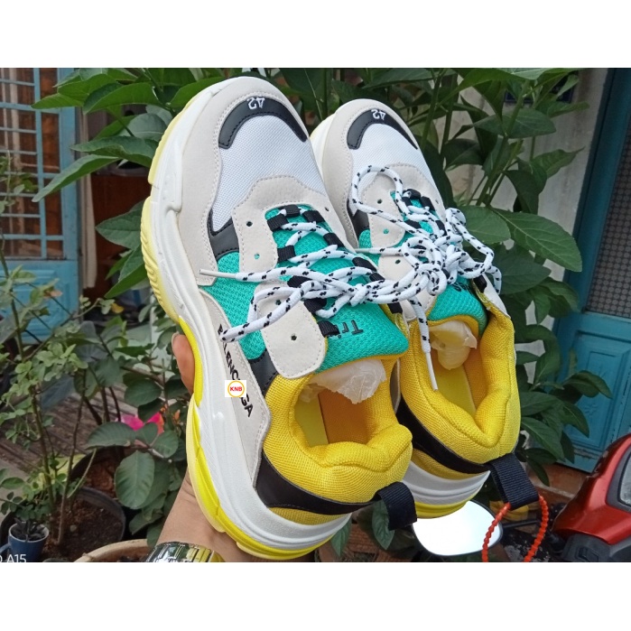 [Tăng tất + Freeship] GIÀY BALENCIAGA Triple S thể thao nam nữ sneaker cao cấp vàng phối xanh chữ thêu, size 36-43....