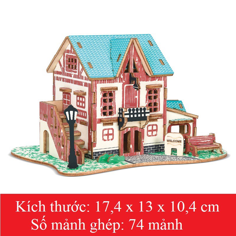 Đồ chơi gỗ lắp ráp 3D Birkeetoys mô hình Hotel cắt laser