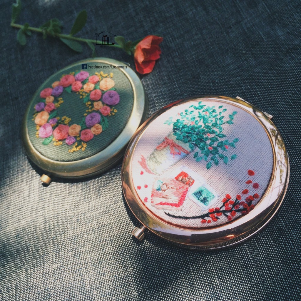 Gương cầm tay Thêu Handmade  - LỘC Homeis
