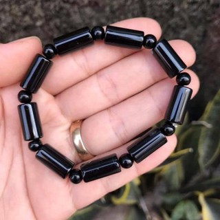 VÒNG TAY ĐÁ MÀU ĐEN KIỂU ĐỐT TRÚC