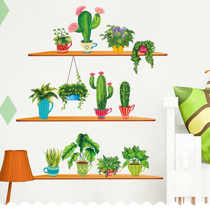 Decan dán tường, decan trang trí phòng hình chậu cây XH9309