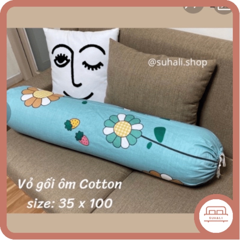 VỎ GỐI ÔM 100% COTTON - size 35 x 100, dây rút 2 đầu