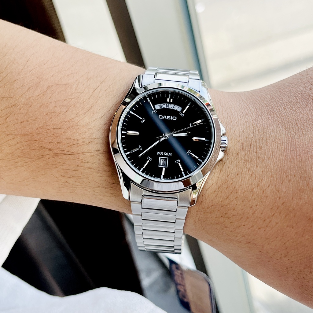 Đồng hồ nam sang trọng Casio MTP 1370D Dây thép mặt Đen - Trắng chống nước 5ATM Bảo hành 1 năm Hyma watch