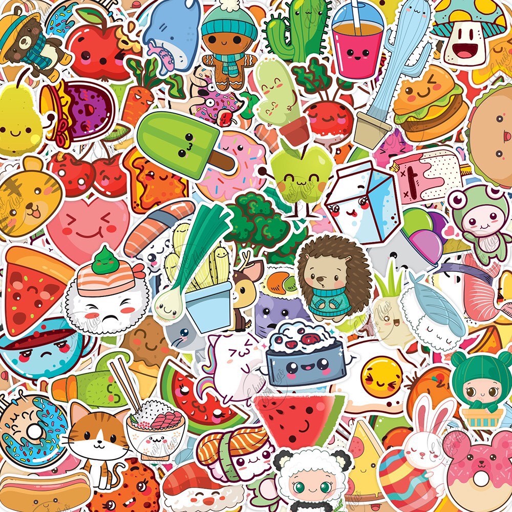 Combo 25/60/120 mẫu sticker hình dán  Kawaii_Nhân Hóa chống nước dán điện thoại, laptop, xe đạp, nón bảo hiểm NT 66.