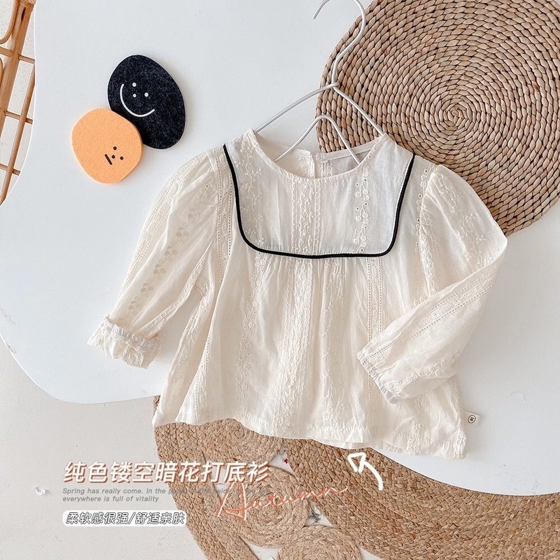 Áo sơ mi trắng tay dài phong cách Hàn Quốc thời trang xuân thu mới cho bé gái