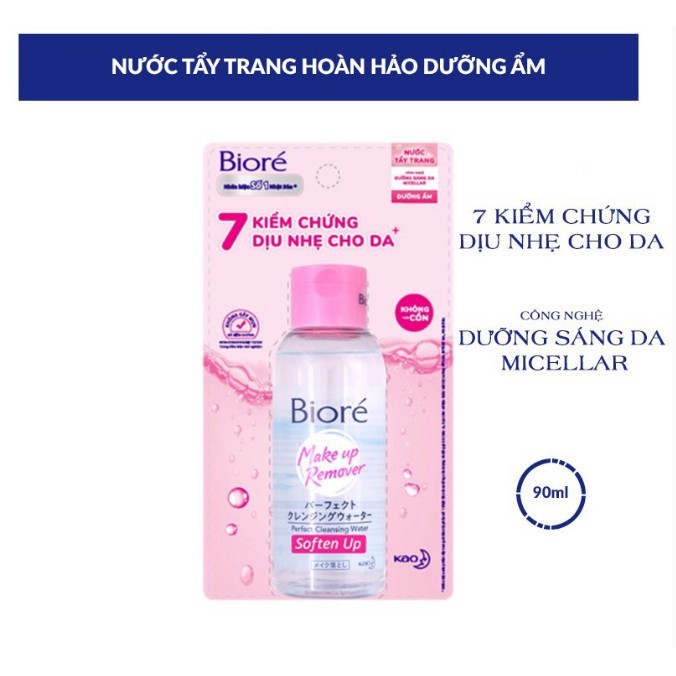 Nước tẩy trang Biore Perfect Cleansing Water Soften Up 90ml dưỡng ẩm dành cho da thường và da khô