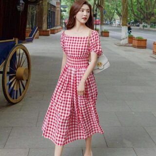Đầm maxi lỡ thun nhún eo, tay nhún ngắn cực yêu ( Đăng cả hình nữ khách xinh đẹp luôn ạ )