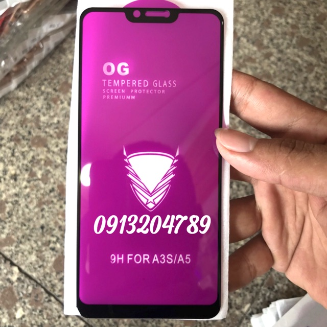 Kính cường lực OG full màn oppo A3s cao cấp khoan không vỡ