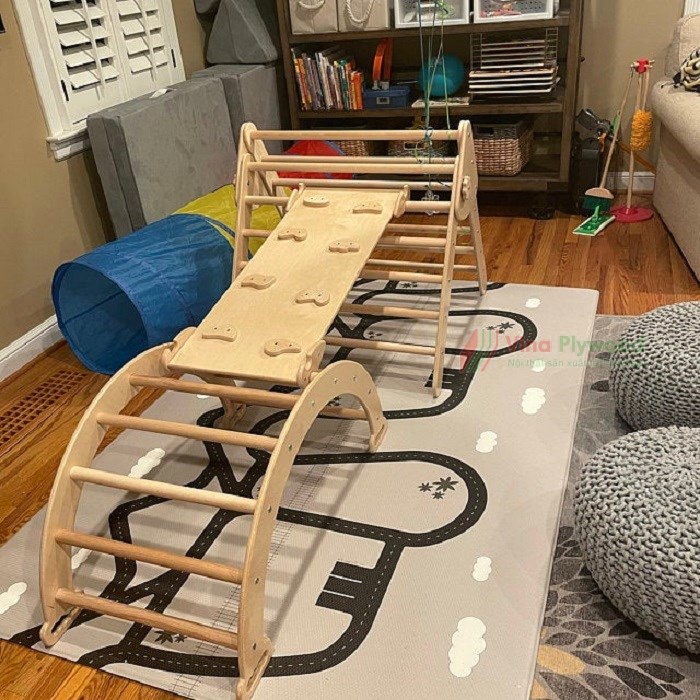 Bộ đồ chơi vận động liên hoàn Montessori_ combo 3 món vận động loại lớn cho bé, chất liệu gỗ plywood an toàn cho bé