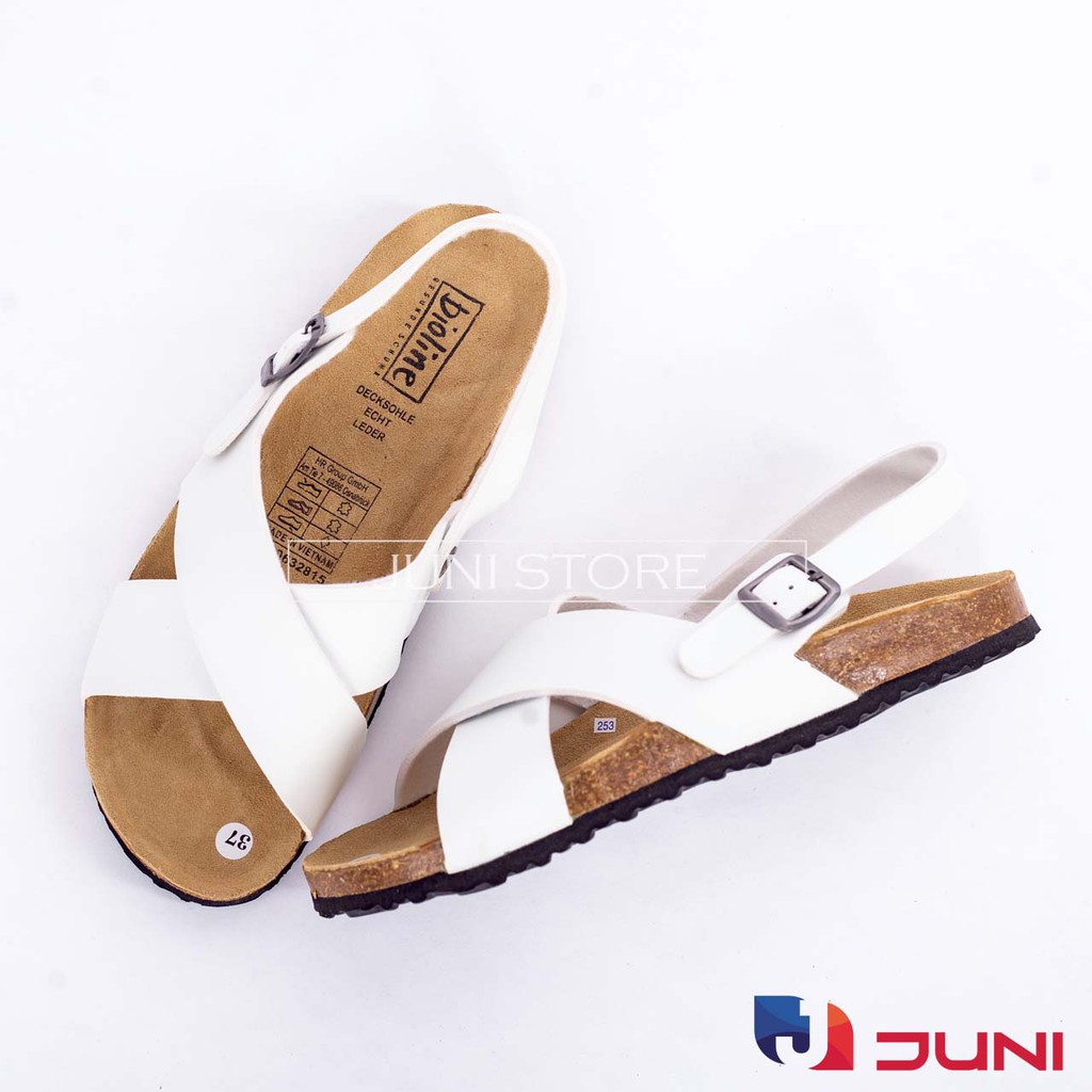 [DA PU-CHỐNG NƯỚC] PU11- Dép sandal quai hậu chéo Unisex da PU, đế trấu Bioline Birken - Xuất khẩu châu Âu - Juni Store