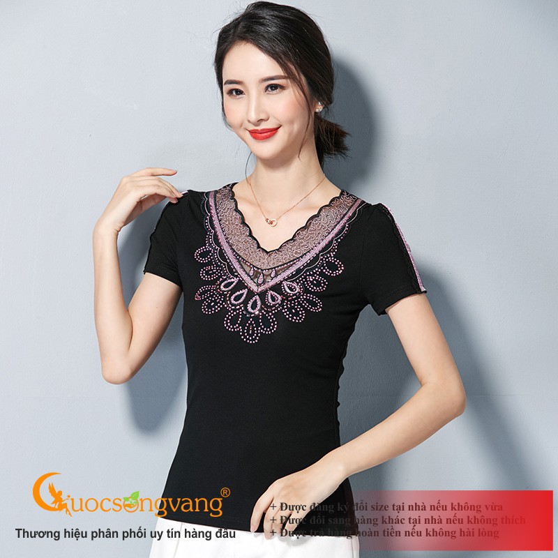 Áo kiểu nữ cổ tim áo nữ đính đá GLA262 Cuocsongvang