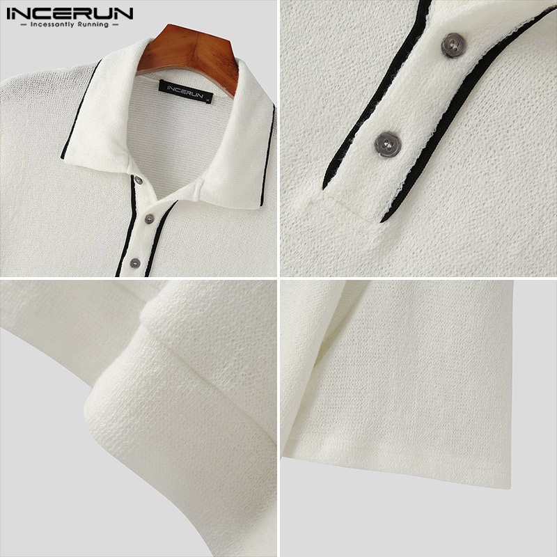 Áo thun polo INCERUN dệt kim ngắn tay phong cách vintage thời trang dành cho nam