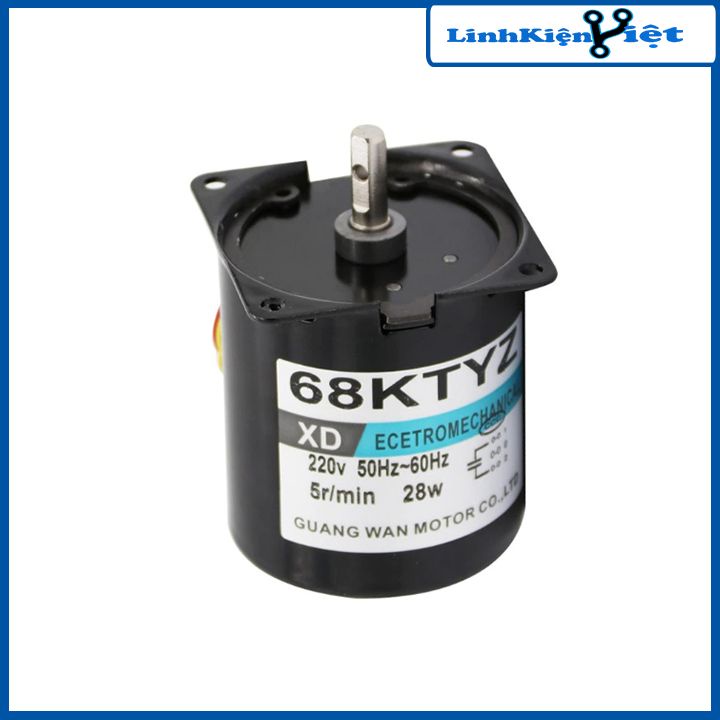 Động cơ giảm tốc 220VAC 28W, motor 68KTYZ trục 7mm chế máy quay thịt, máy công nghiệp