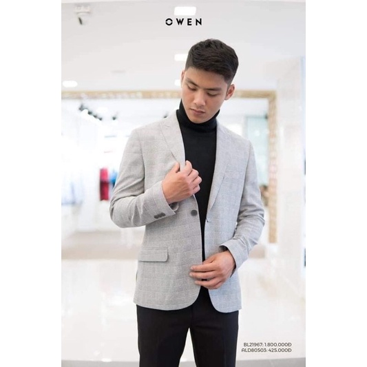 Áo blazer owen màu xám kẻ caro regular fit vải gỗ namu mỏng Hàn Quốc cao cấp BL21967